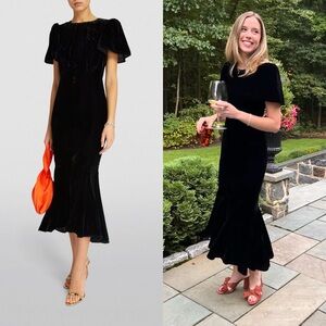 NWT Rhode Arabella Black Velvet Midi Dress